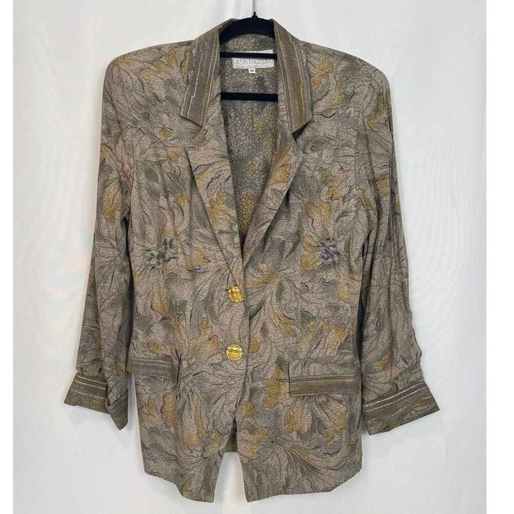 Platinum by Dorothy Schoelen Womens Vintage Blazer Size M Taupe Gold Artsy